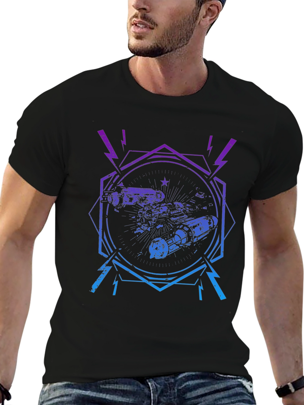 Retro Spacecraft Graphic Tee - Black