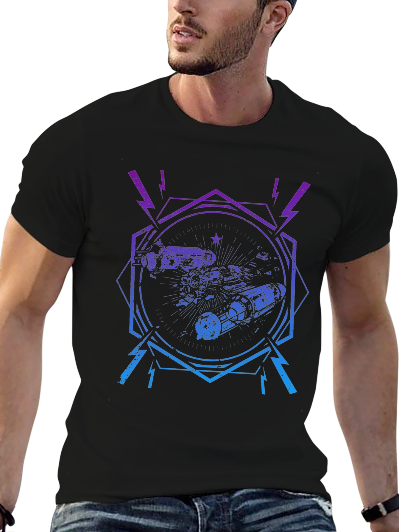 Retro Spacecraft Graphic Tee - Black
