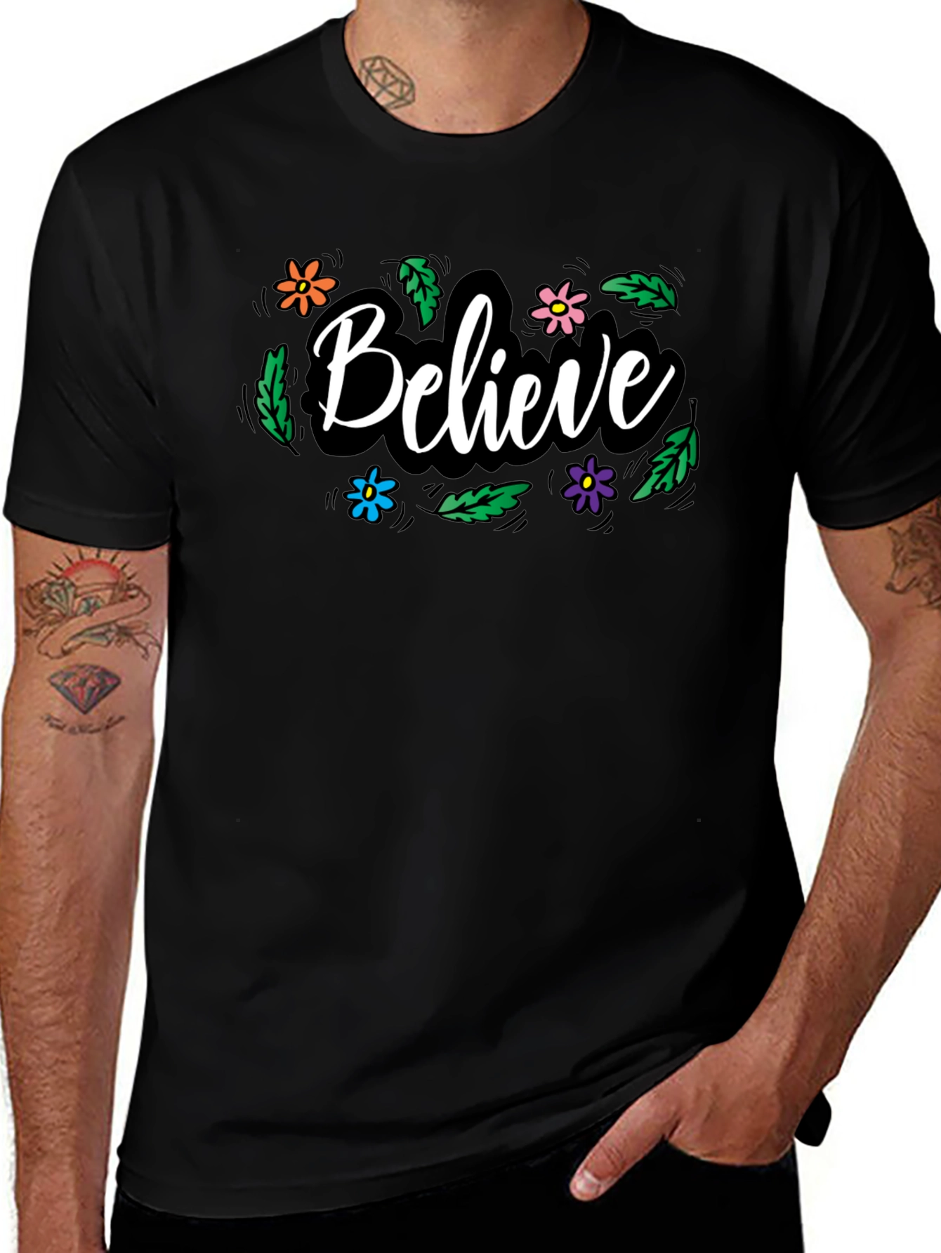 Believe Floral Graphic Black T-Shirt