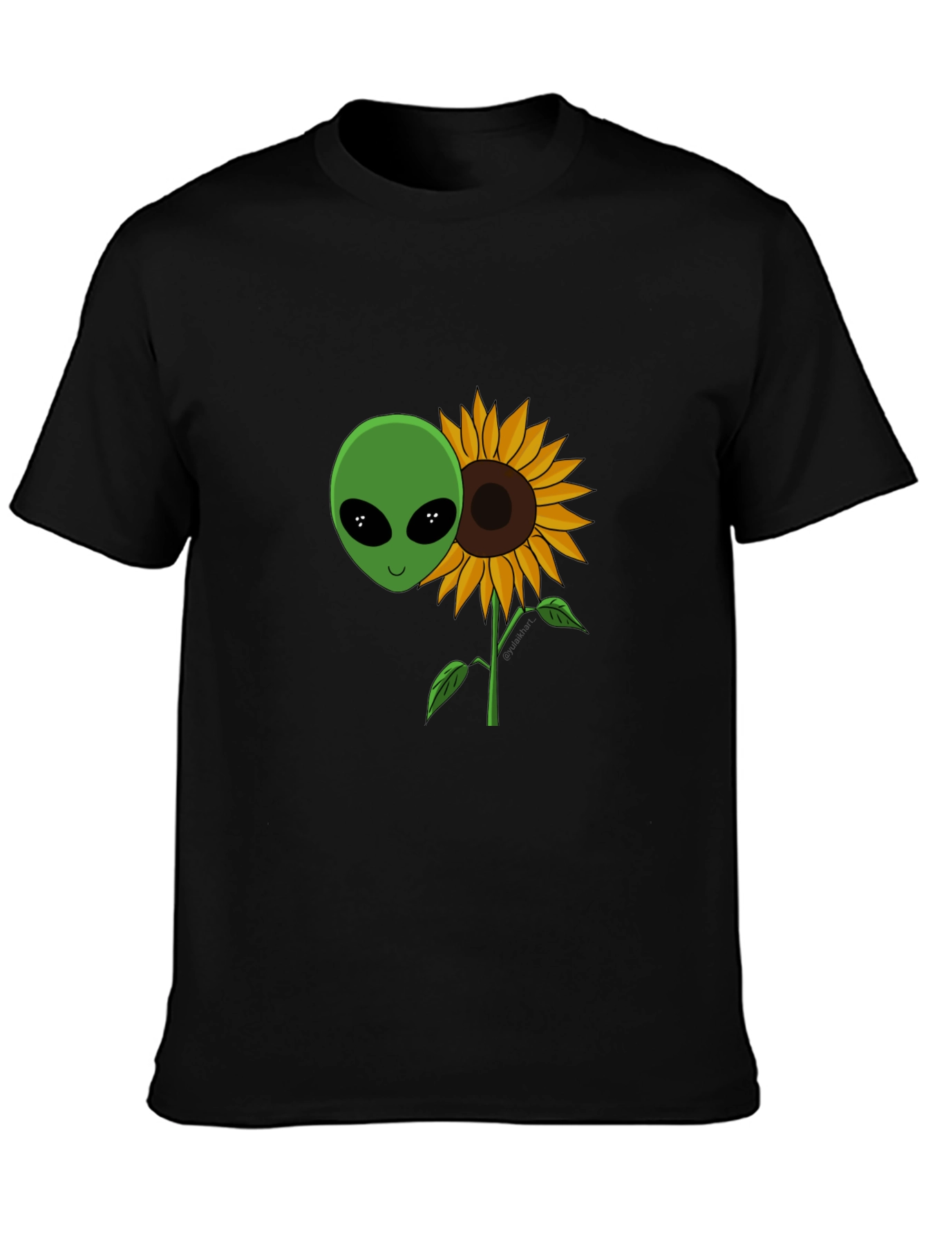 Alien Sunflower Graphic T-Shirt - Black Cotton Blend