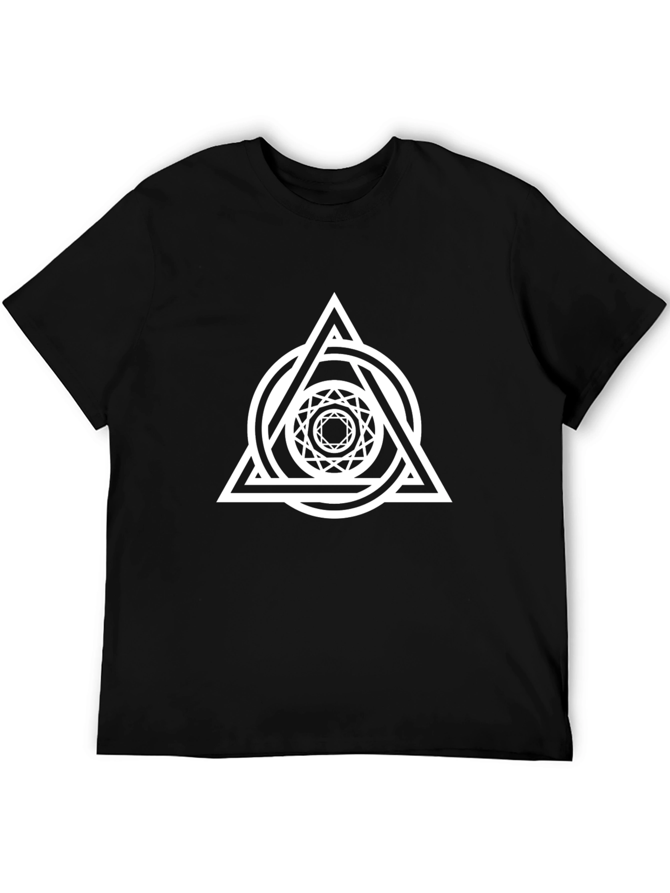 Geometric Triangle Circle Graphic Tee - Black Cotton Blend