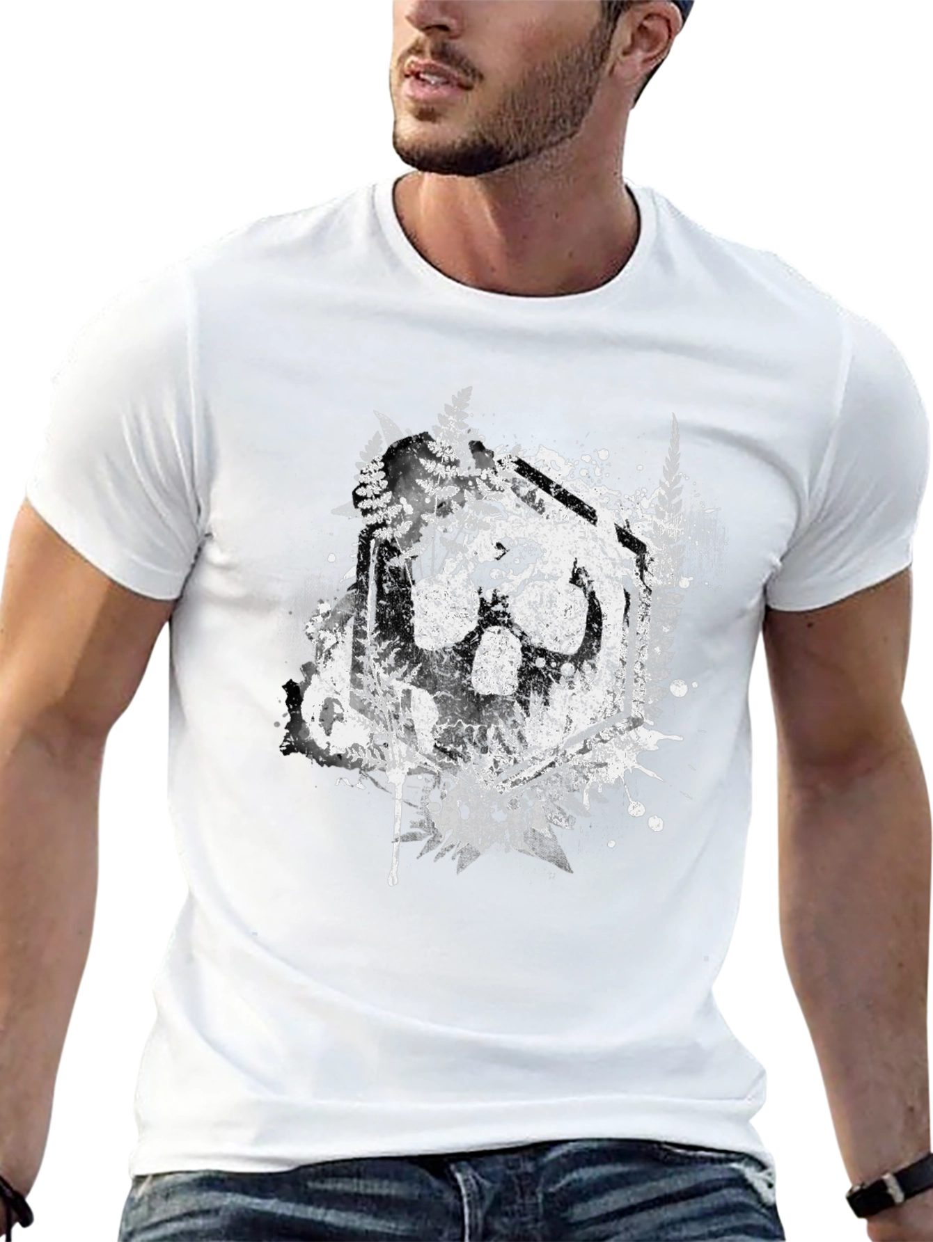 Nature Wolf Paw Print Graphic Tee - Black