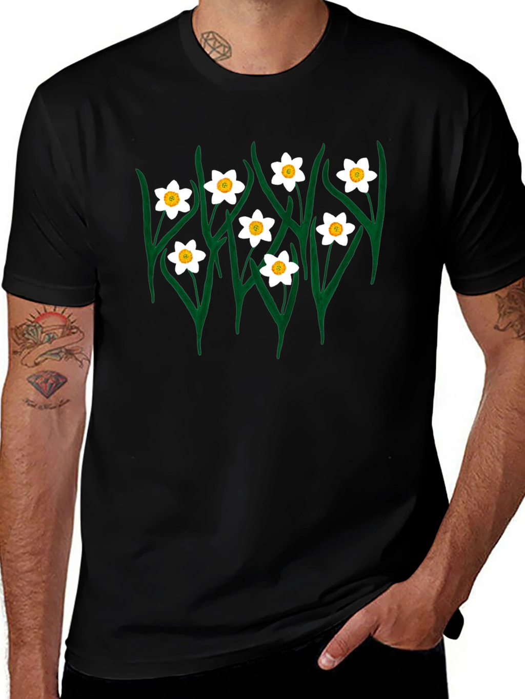 Floral Graphic Tee - Black Daffodil T-Shirt