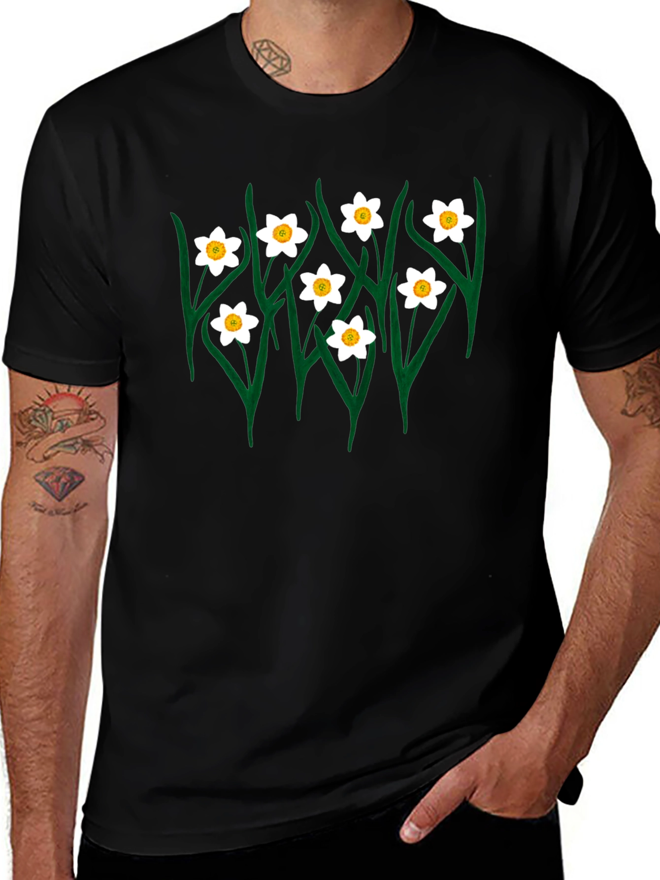 Floral Graphic Tee - Black Daffodil T-Shirt