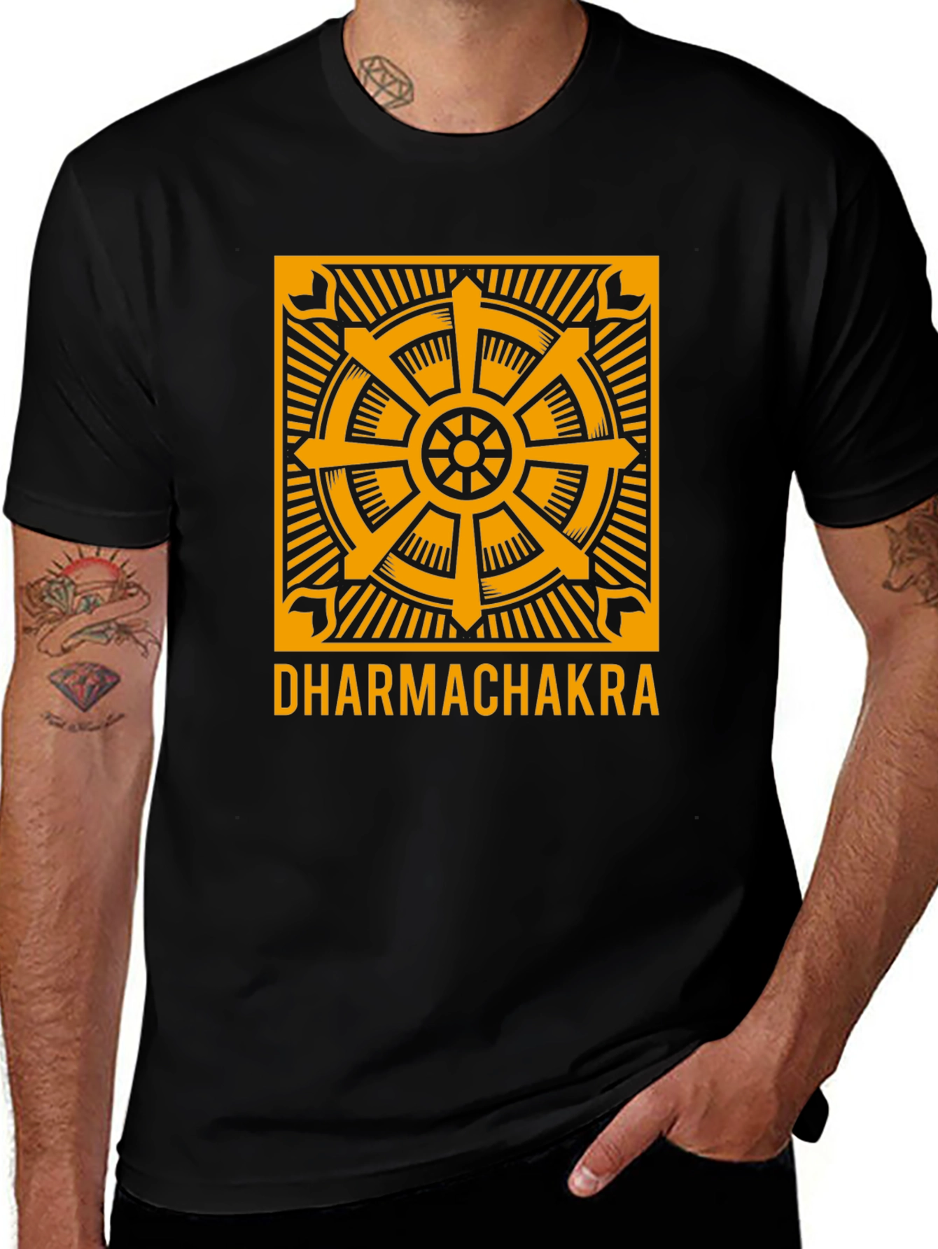 Dharmachakra Wheel Graphic Tee - Black Cotton T-Shirt