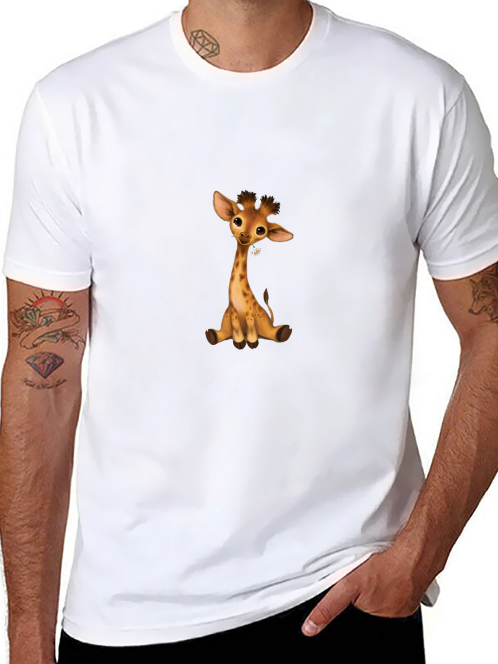 Cute Giraffe Graphic Tee - Black T-Shirt