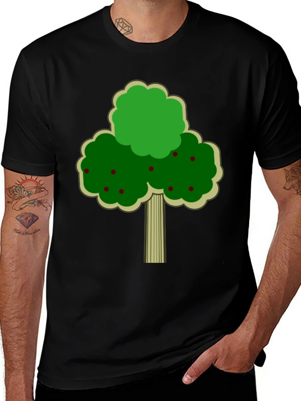 Fruit Tree Graphic Tee - Black Cotton T-Shirt