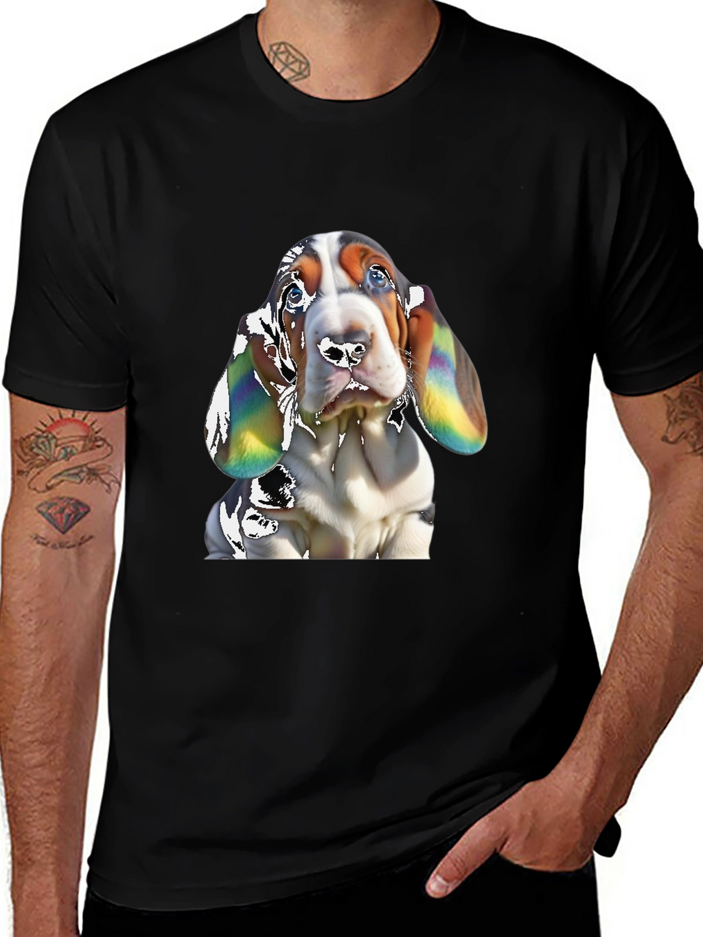 Basset Hound Dog Graphic Print Black T-Shirt