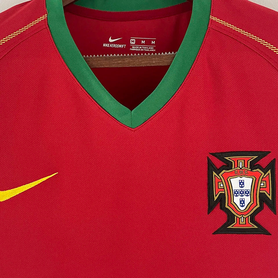 2006 Portugal Home Retro Long Sleeve Soccer Jersey Detail 1