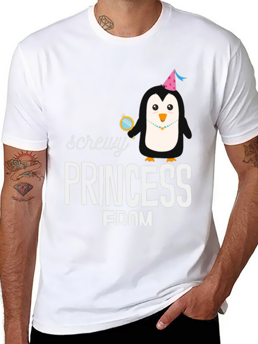 Screw Princessdom T-Shirt with Penguin Graphic
