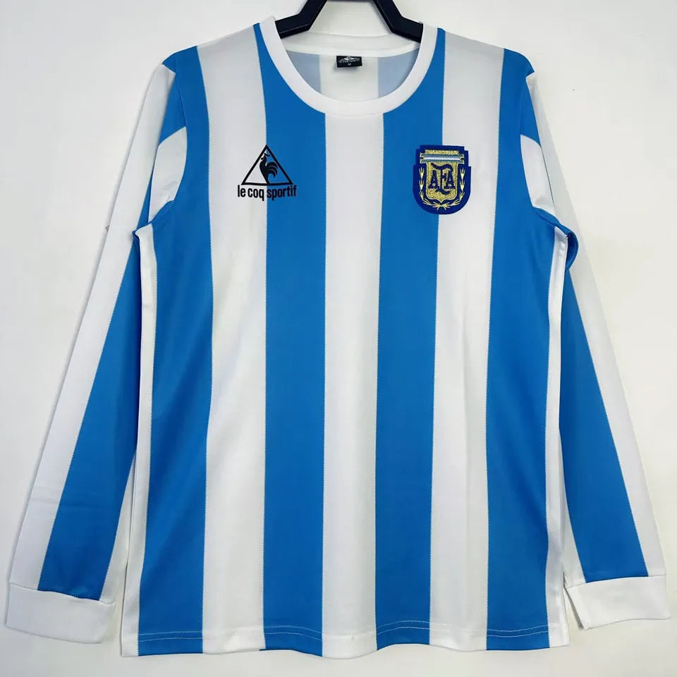 1986 Argentina Home Retro Long Sleeve Soccer Jersey Front