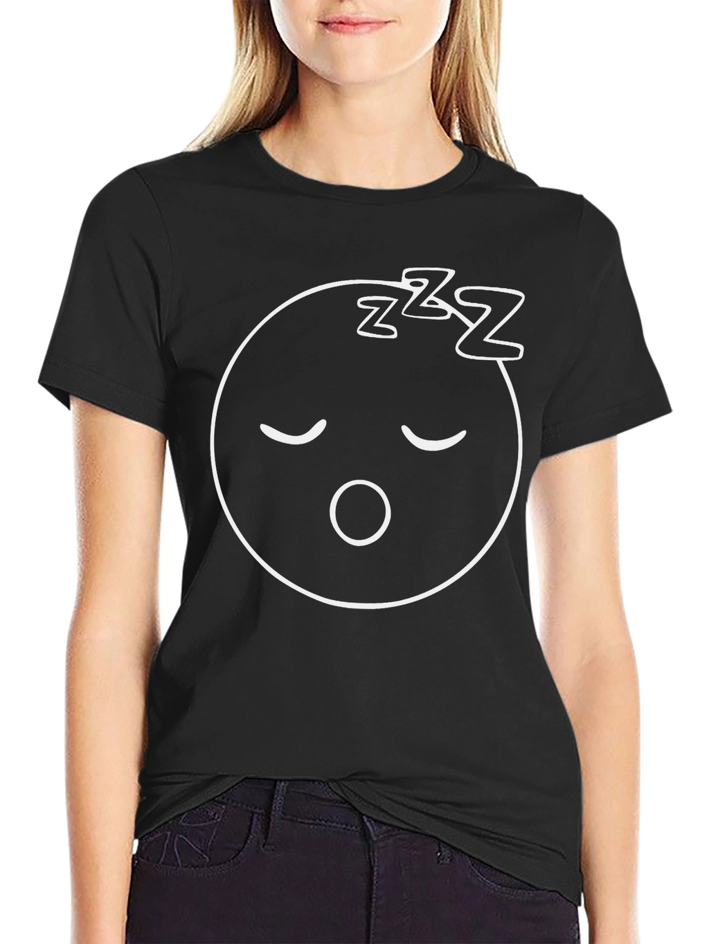 Sleepy Face Graphic Tee - Comfortable Black T-Shirt