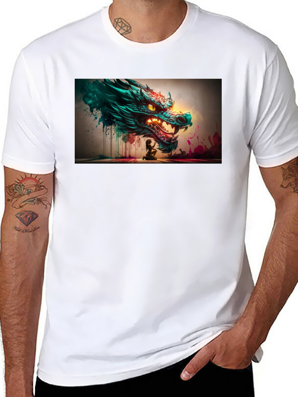 Dragon Graphic Print Black Tee
