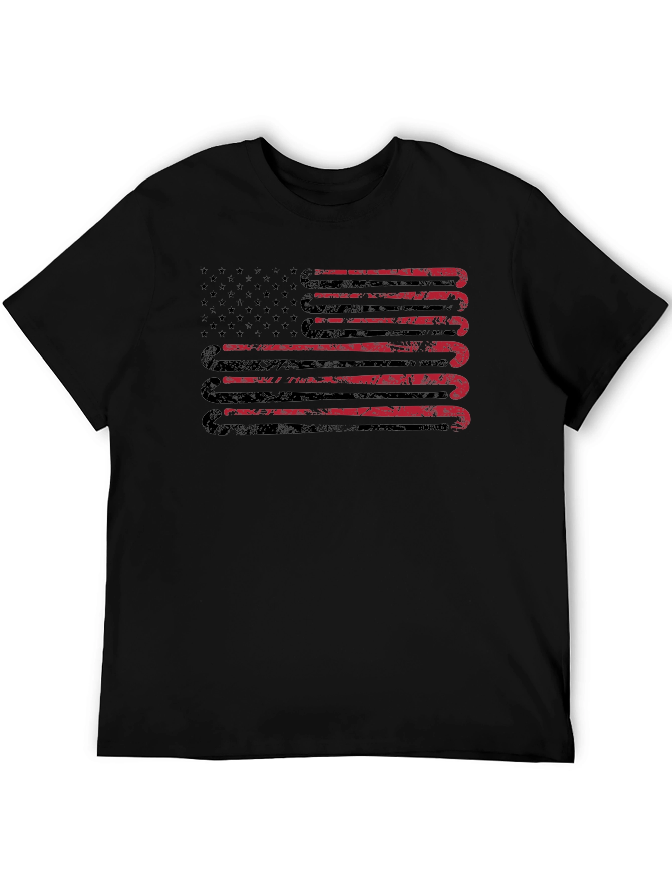 Distressed Hockey Sticks USA Flag Graphic T-Shirt