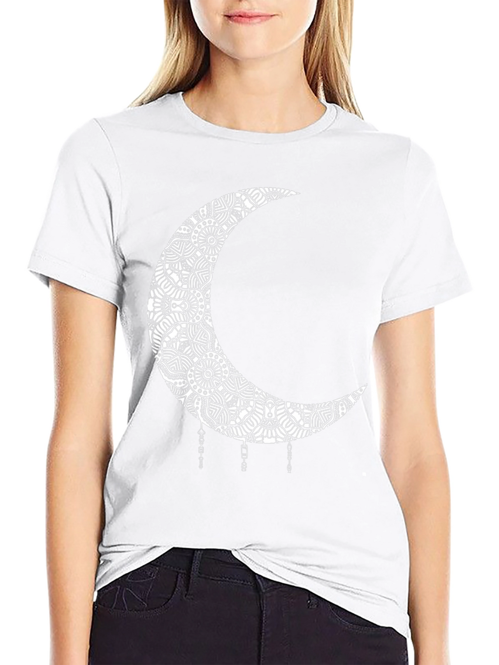 Boho Moon Mandala Graphic Black T-Shirt