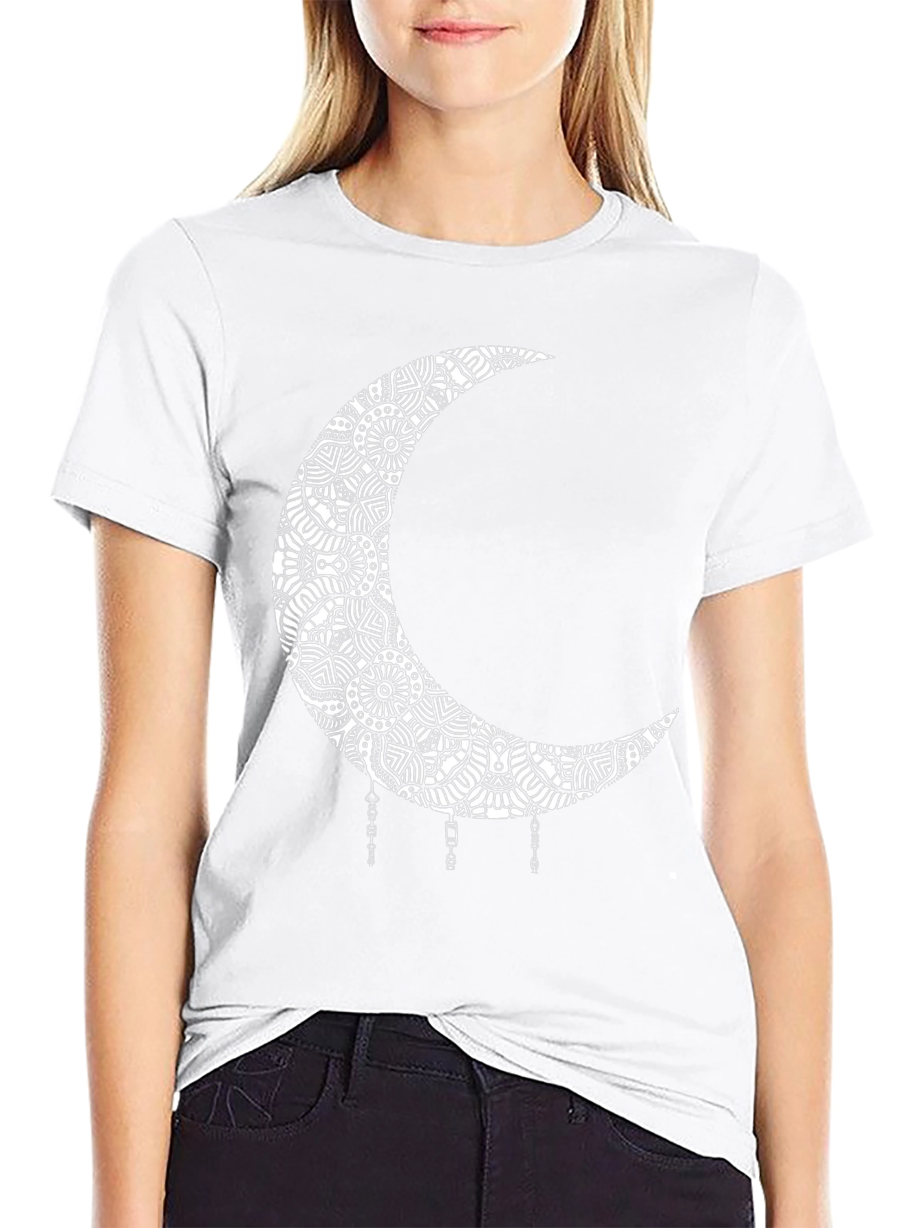 Boho Moon Mandala Graphic Black T-Shirt