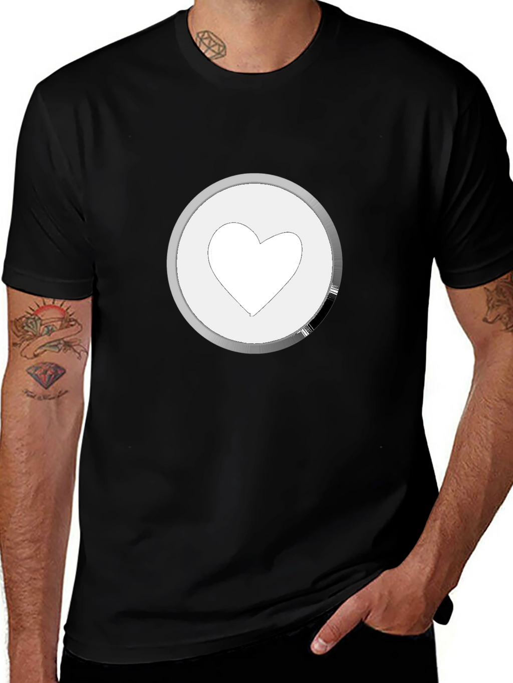 Heart Icon Graphic Tee - Black Cotton Casual Shirt