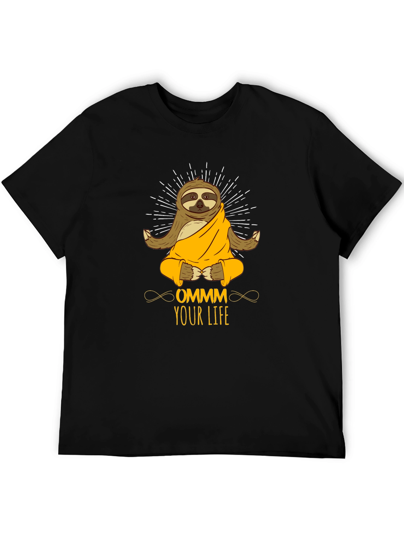 Ommm Your Life Sloth Meditation Black T-Shirt