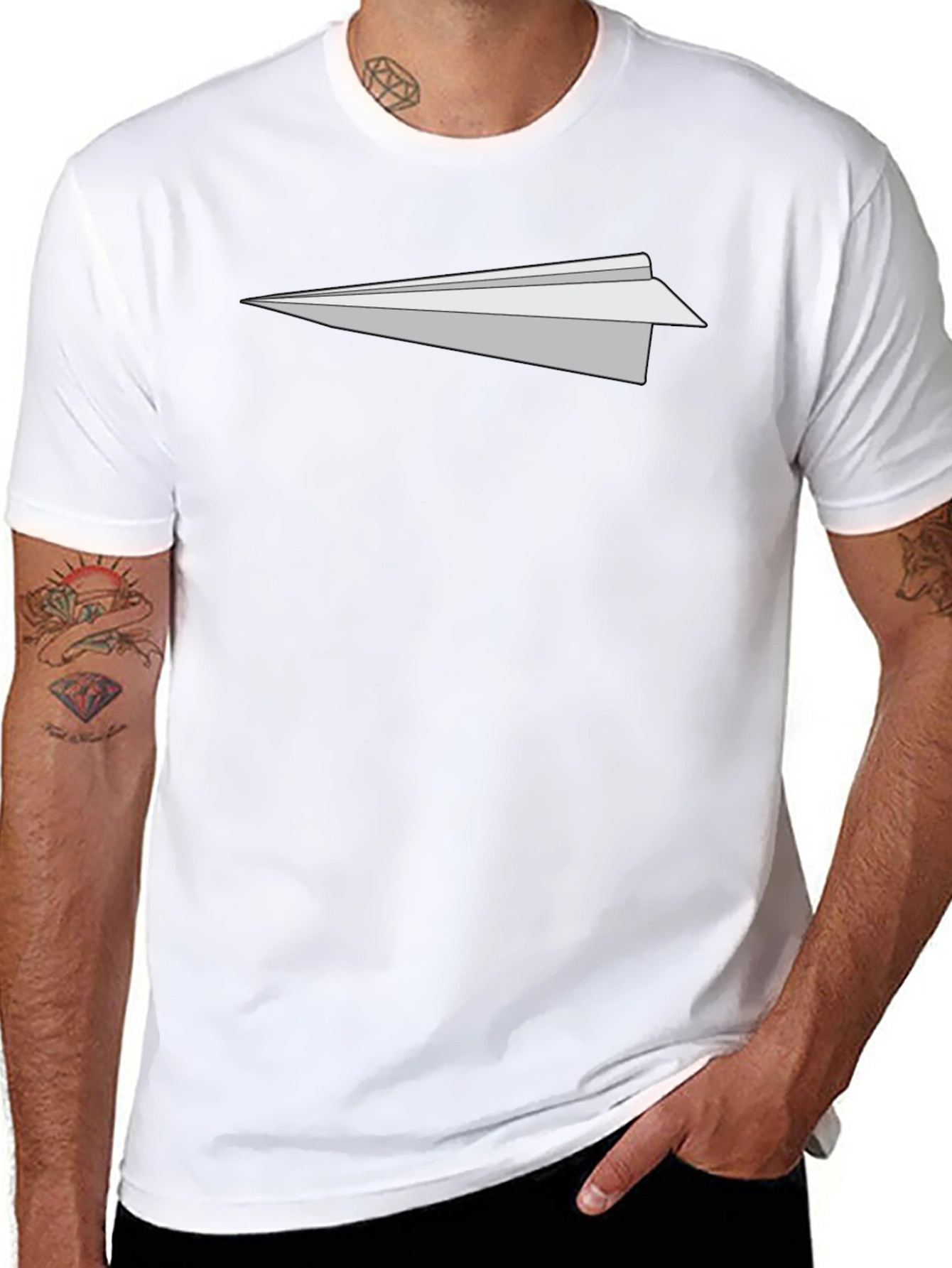 Mens Black T-Shirt with Paper Airplane Graphic