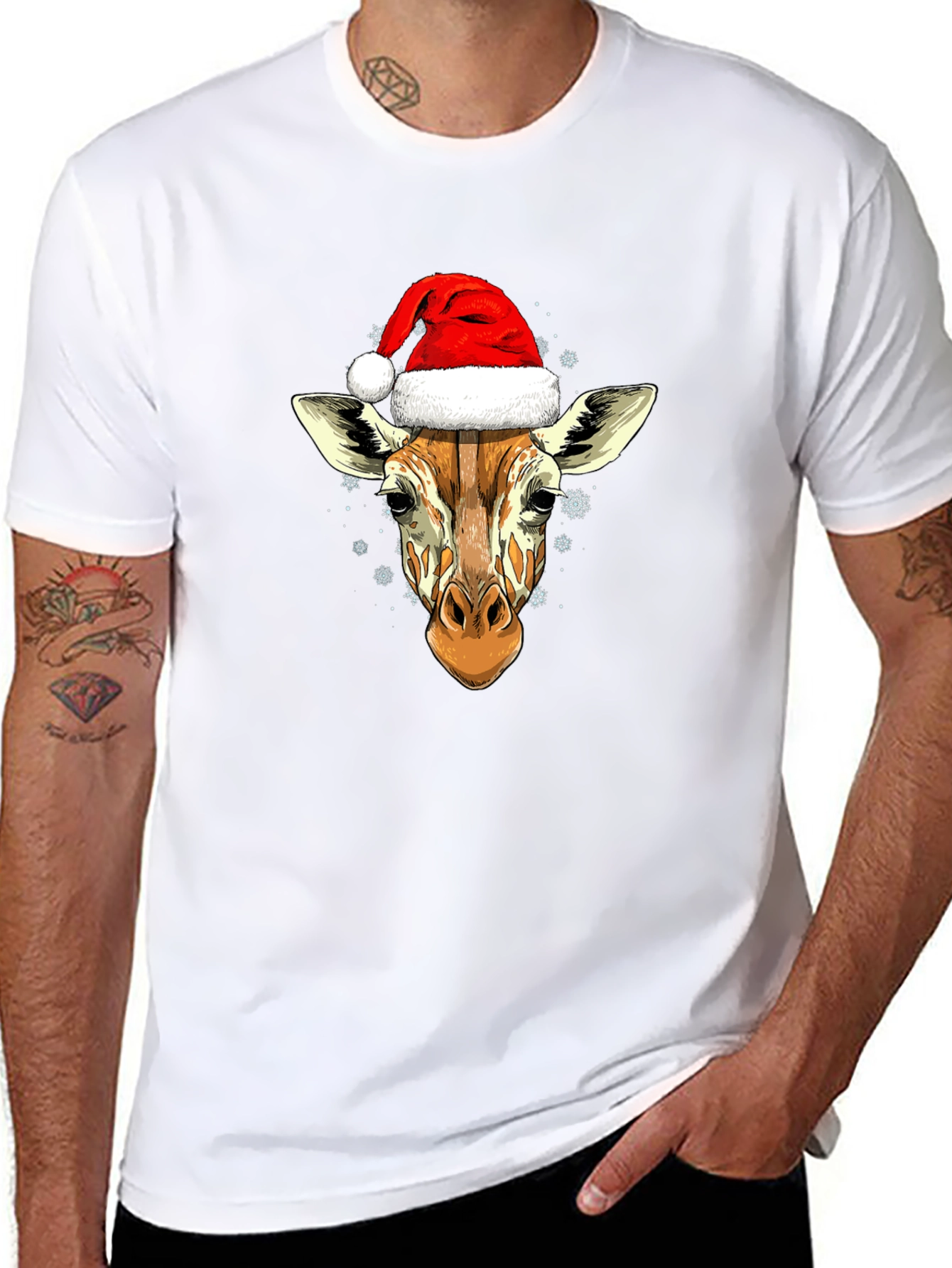 Giraffe Santa Hat Graphic Tee