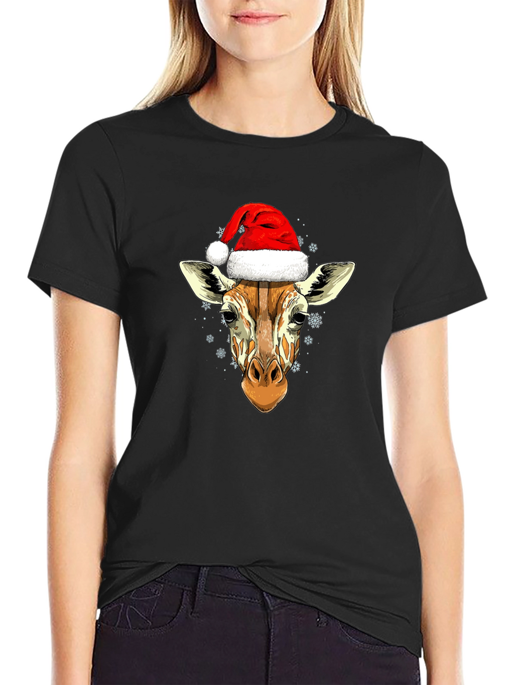 Giraffe Santa Hat Graphic Tee