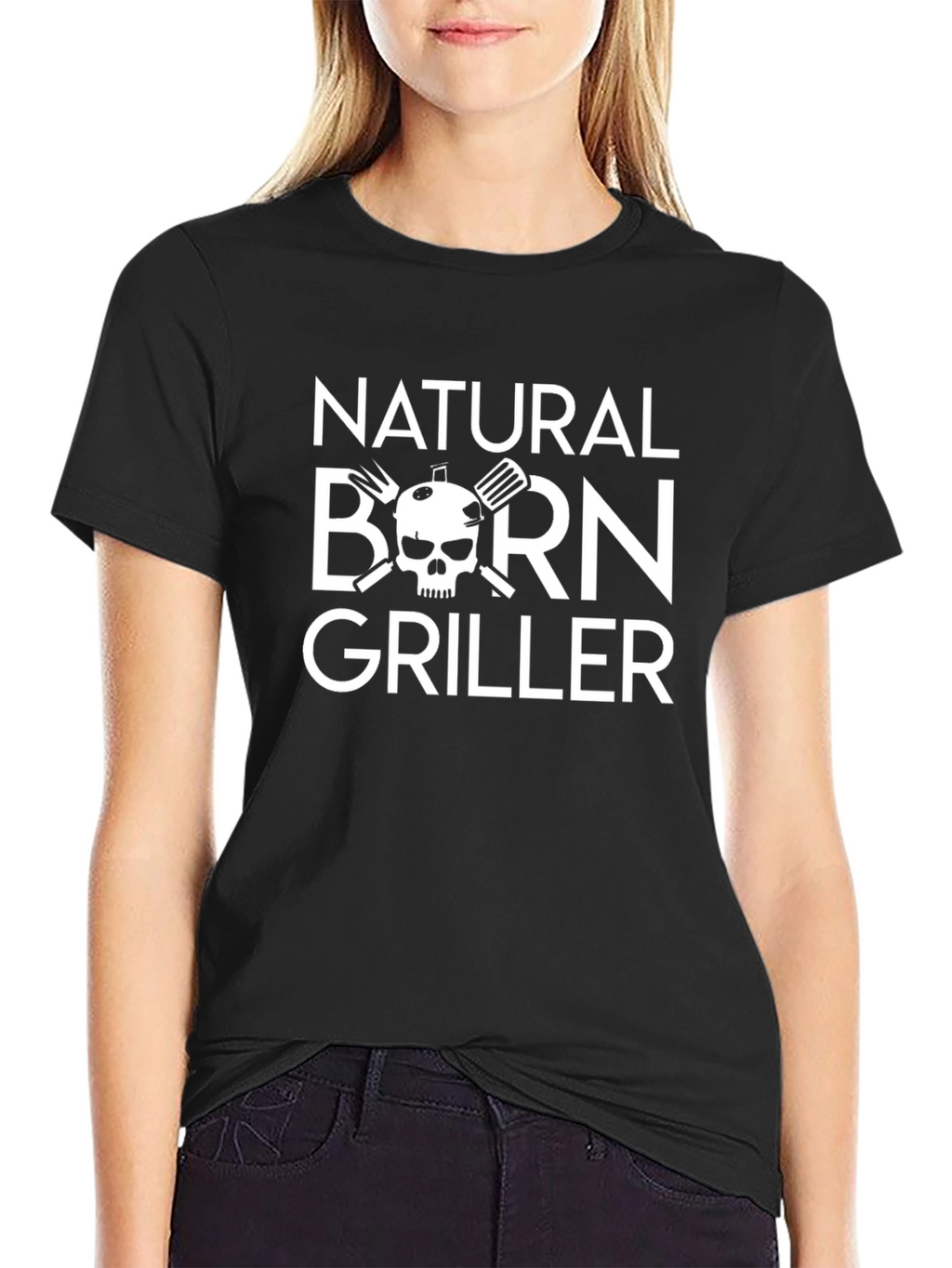 Natural Born Griller Black T-Shirt BBQ Skull