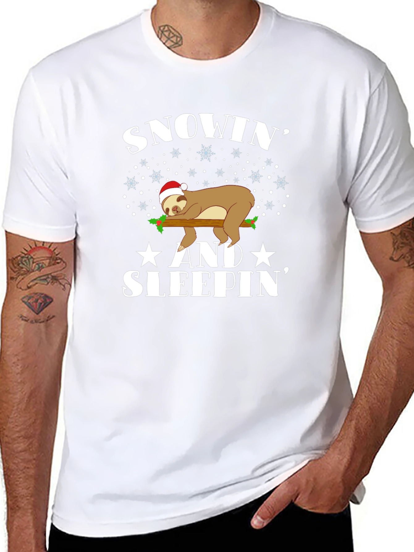 Snowin and Sleepin Sloth Christmas Tee