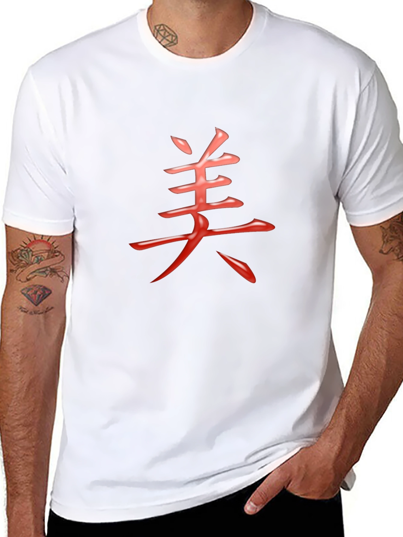Mens Black T-Shirt with Red Chinese Character