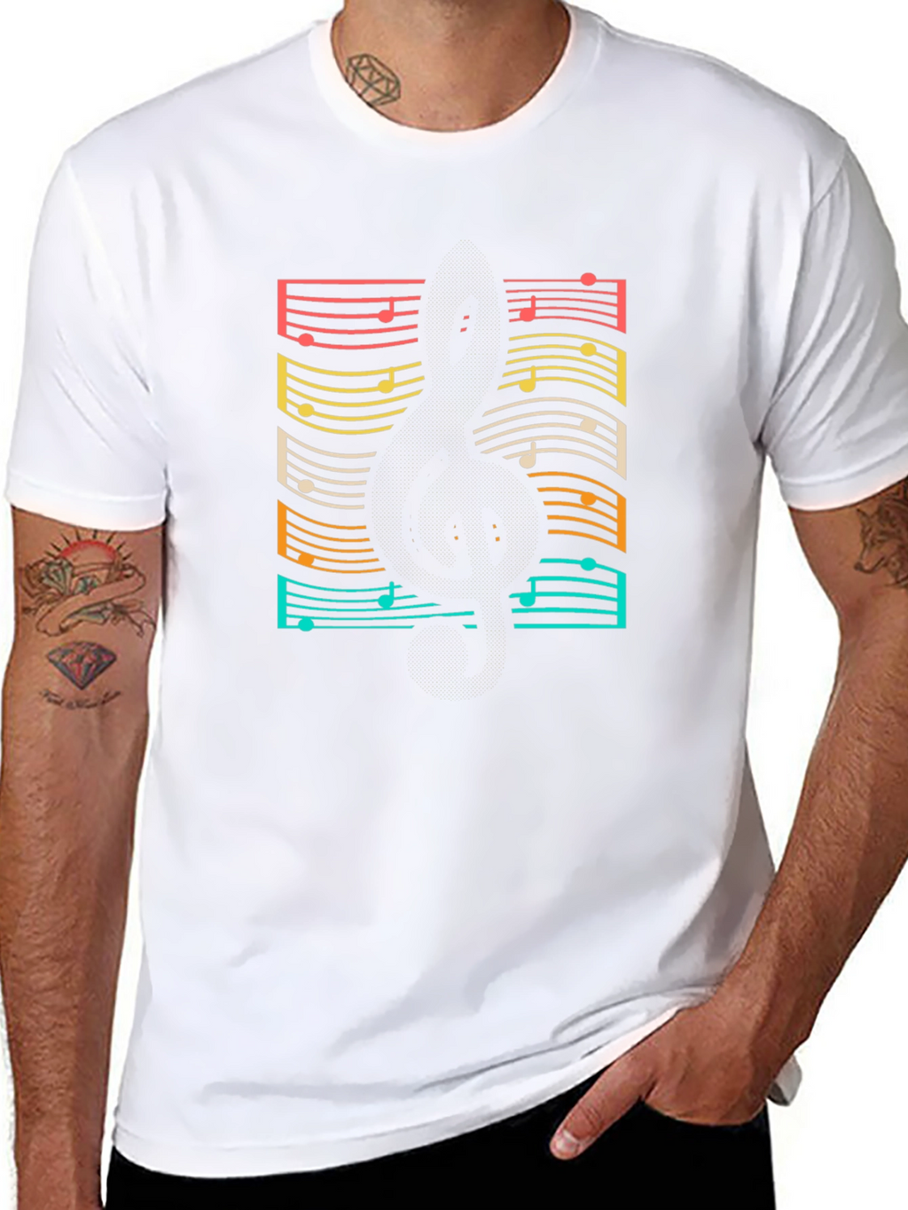 Retro Music Notes Guitar Black T-Shirt