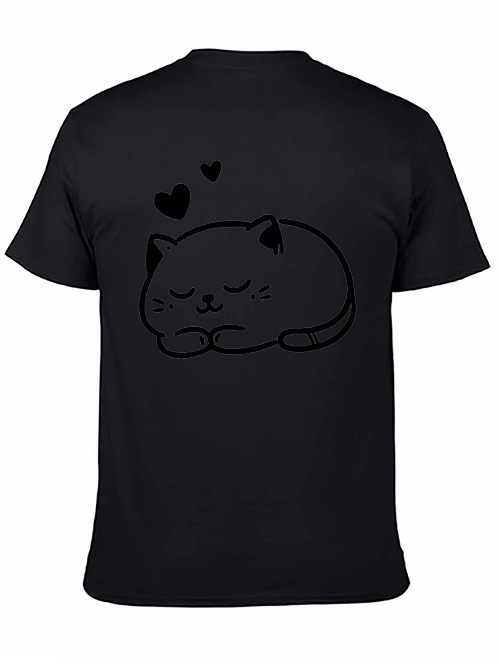 Cute Cat Nap Graphic Tee - Soft Black T-Shirt