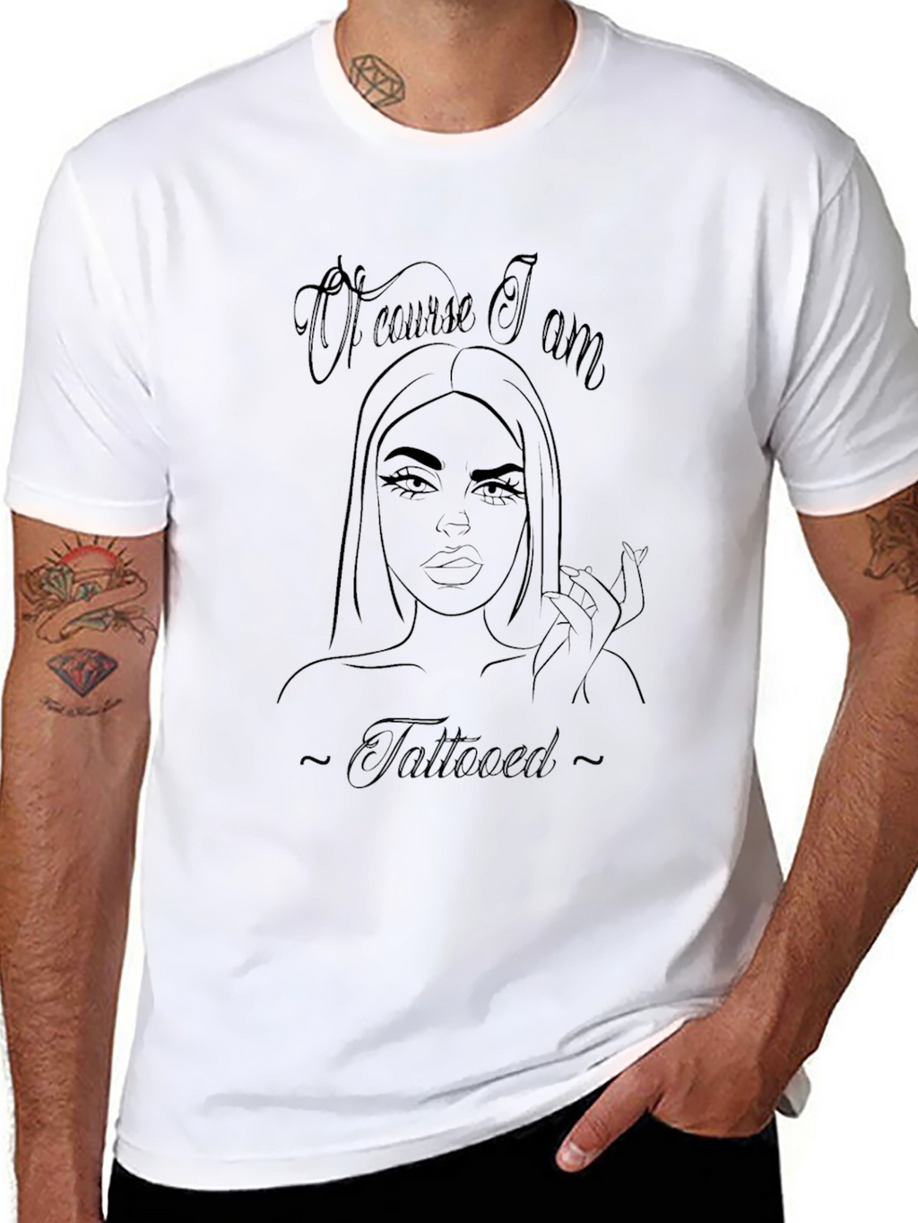 Tattooed Woman Graphic Tee - Casual Black T-Shirt