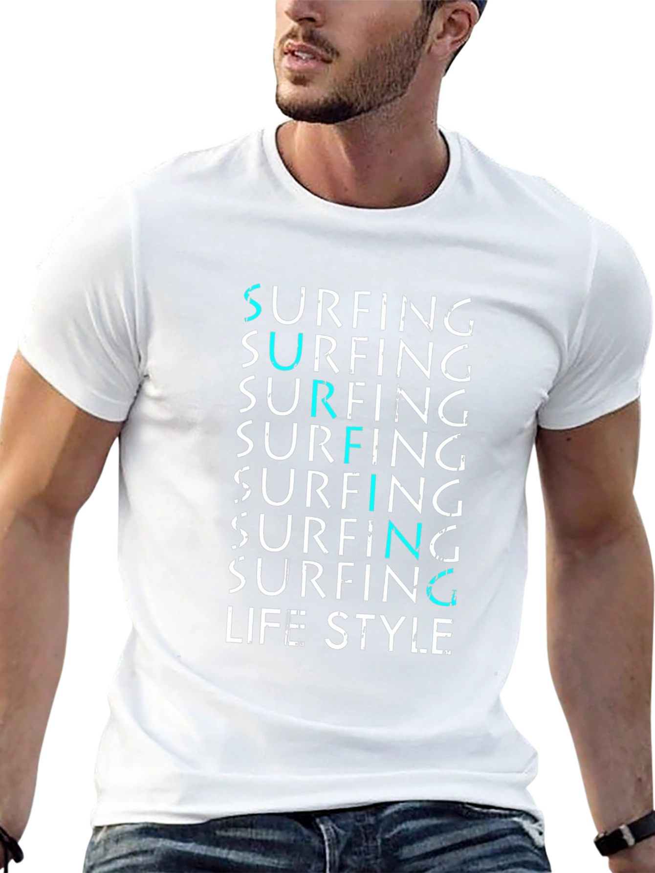 Surfing Lifestyle Graphic Tee - Black Cotton Blend