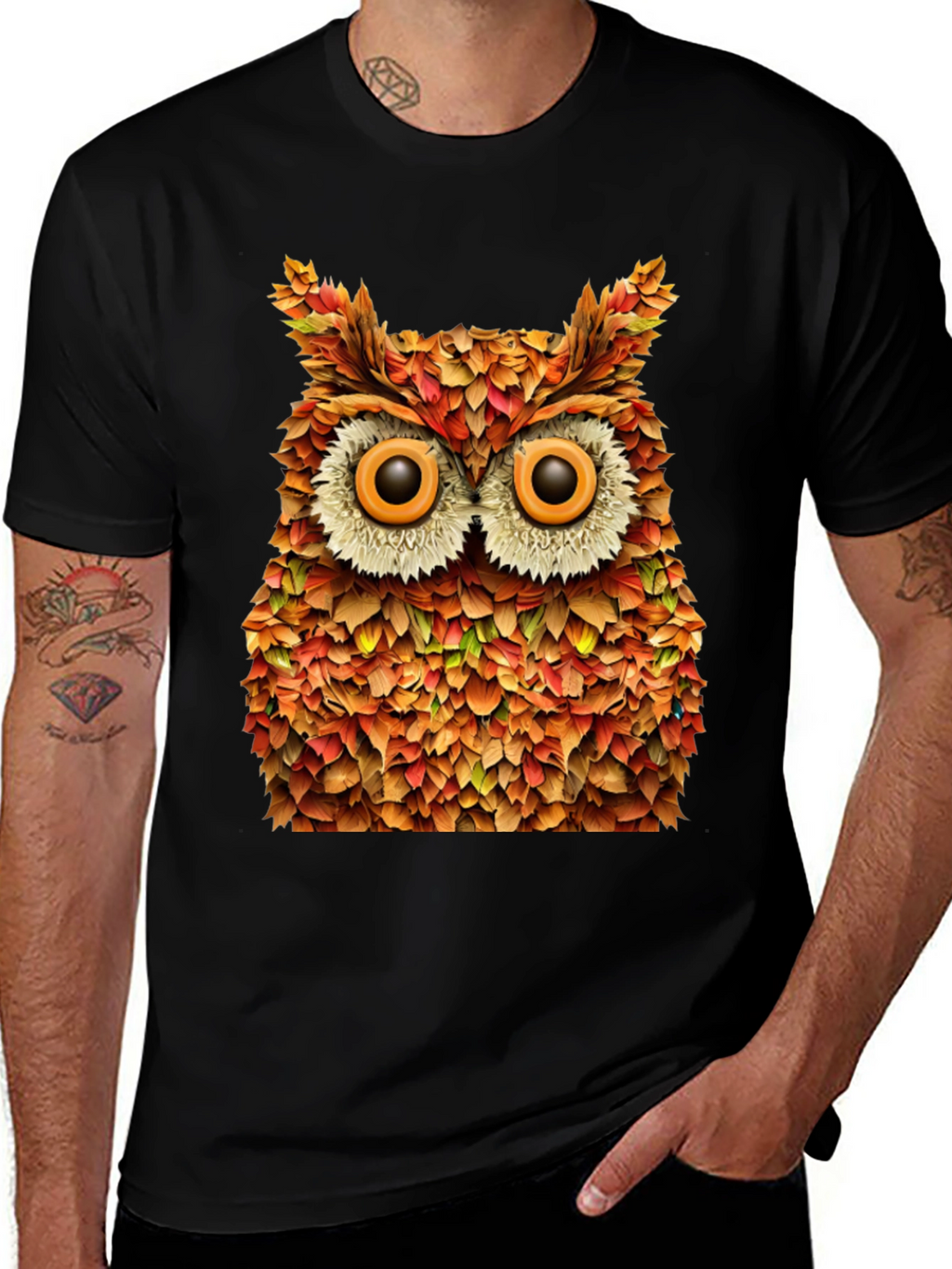 Autumn Owl Graphic T-Shirt - Nature Inspired Design
