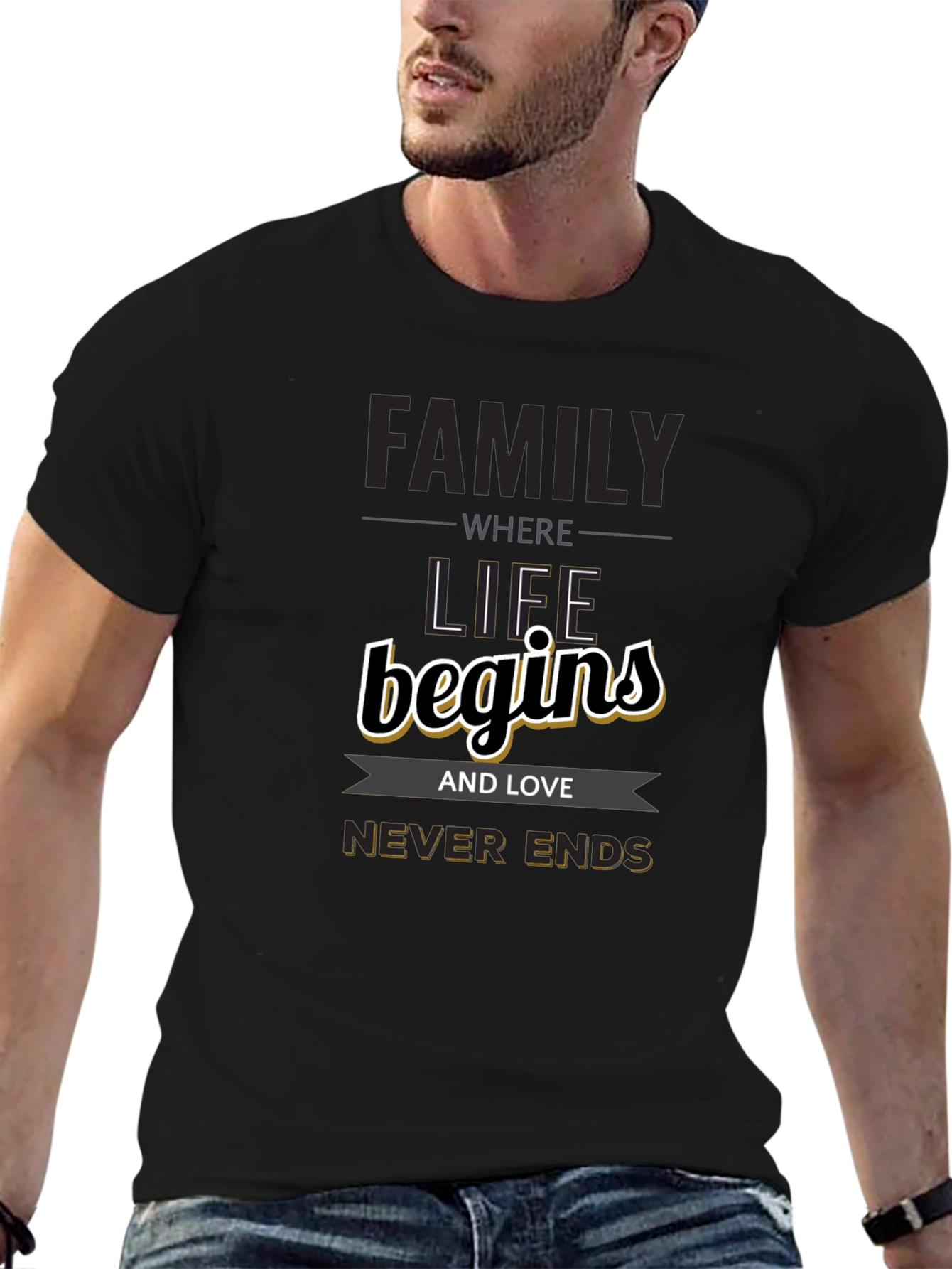 Family Begins T-Shirt - Love Never Ends