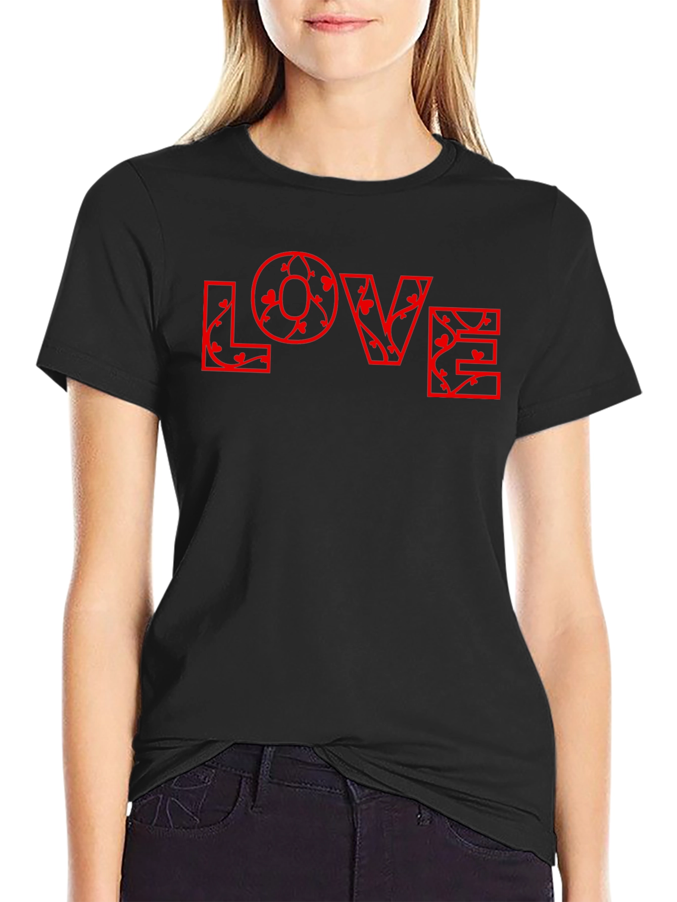 Floral LOVE Print Black T-Shirt