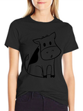 Black Cartoon Cow Graphic Tee