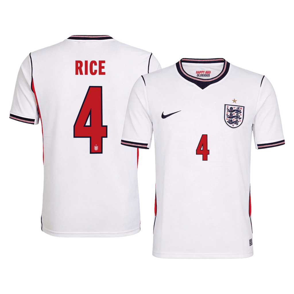 RICE #4 England Home Soccer Jersey World Cup 2026 White Front