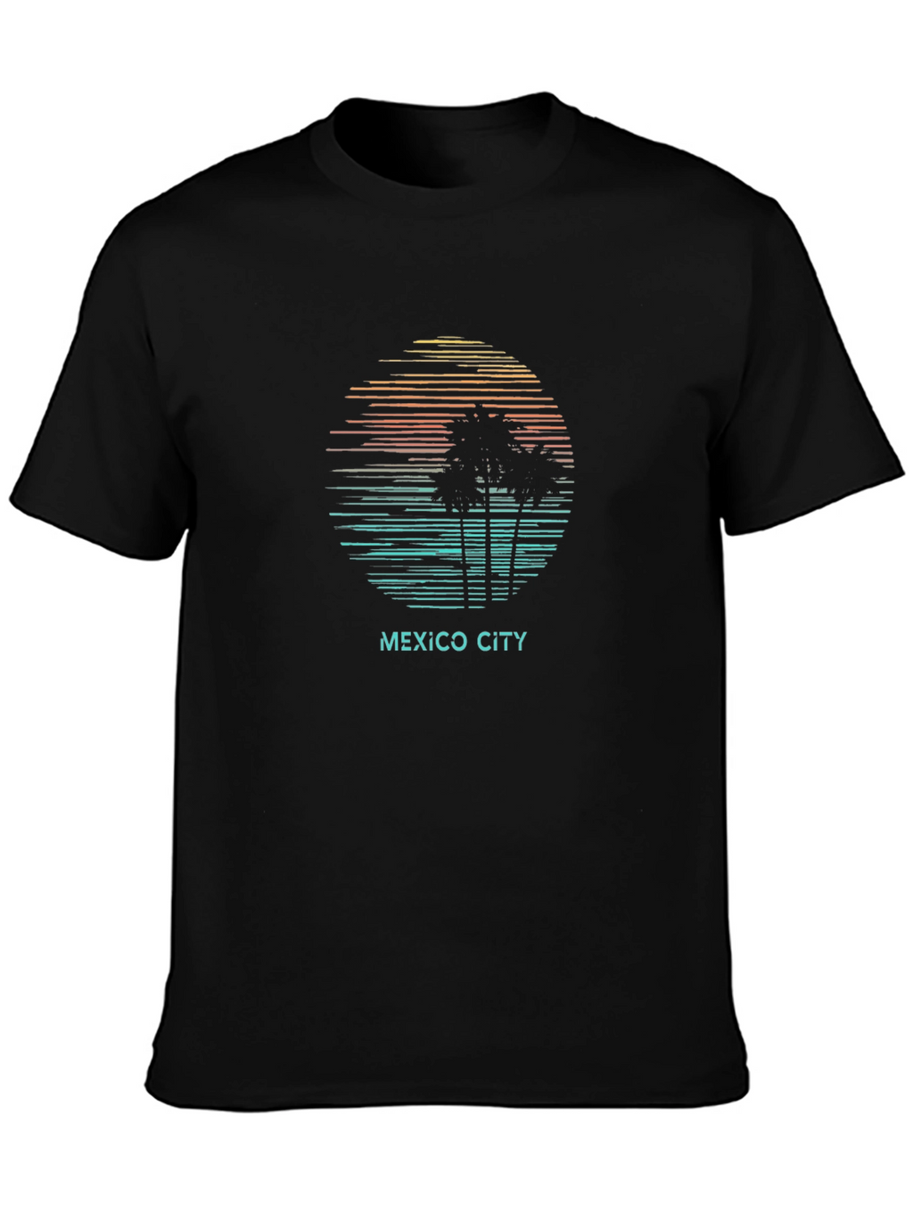 Mexico City Sunset Palm Tree T-Shirt - Black