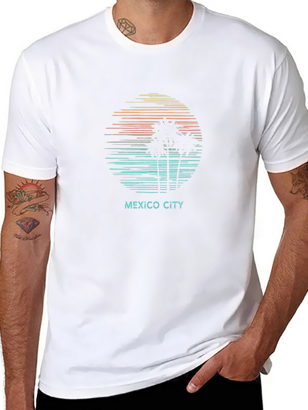 Mexico City Sunset Palm Tree T-Shirt - Black