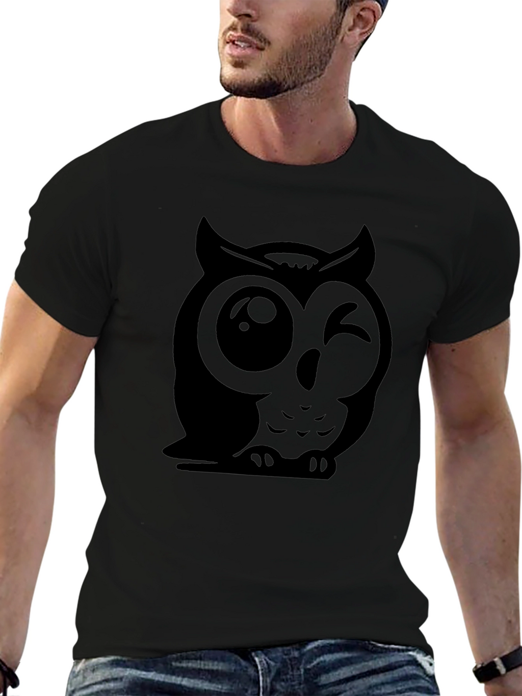 Winking Owl Graphic Tee - Soft Cotton Black T-Shirt