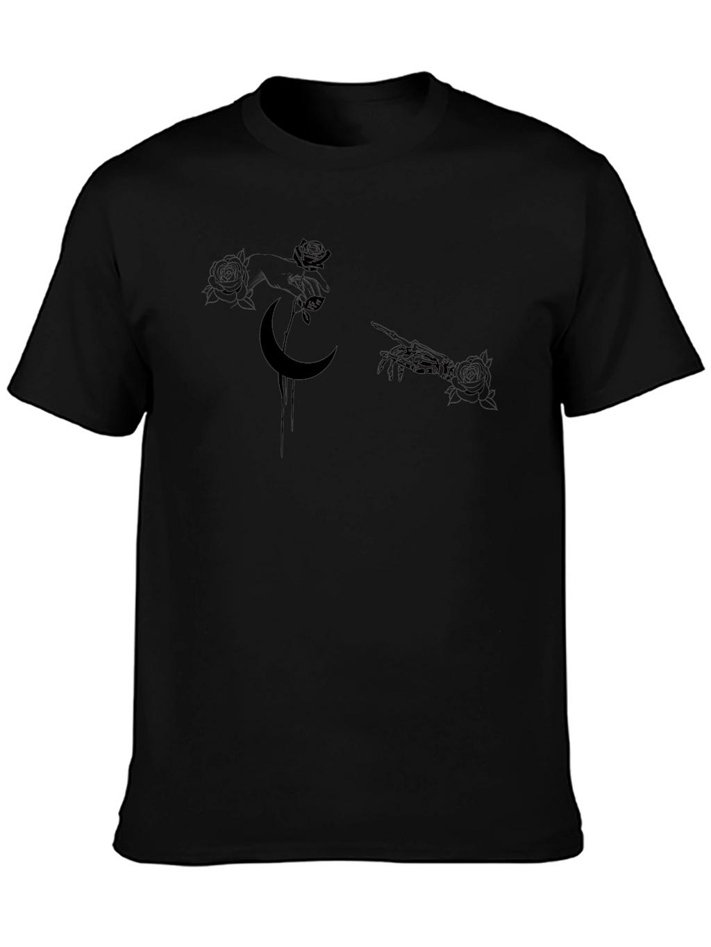 Gothic Moon & Rose Graphic Black T-Shirt