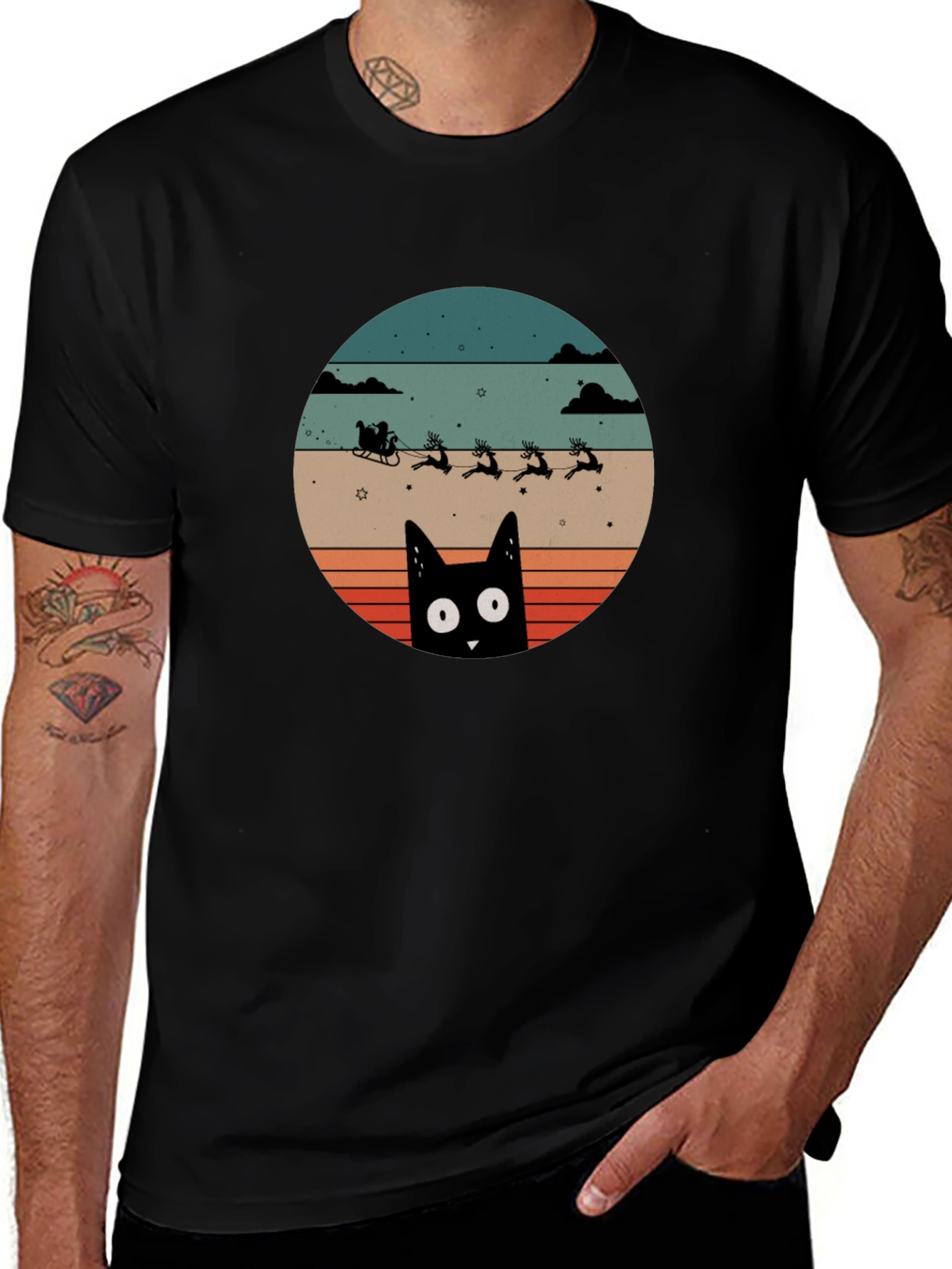 Retro Cat Santas Sleigh T-Shirt