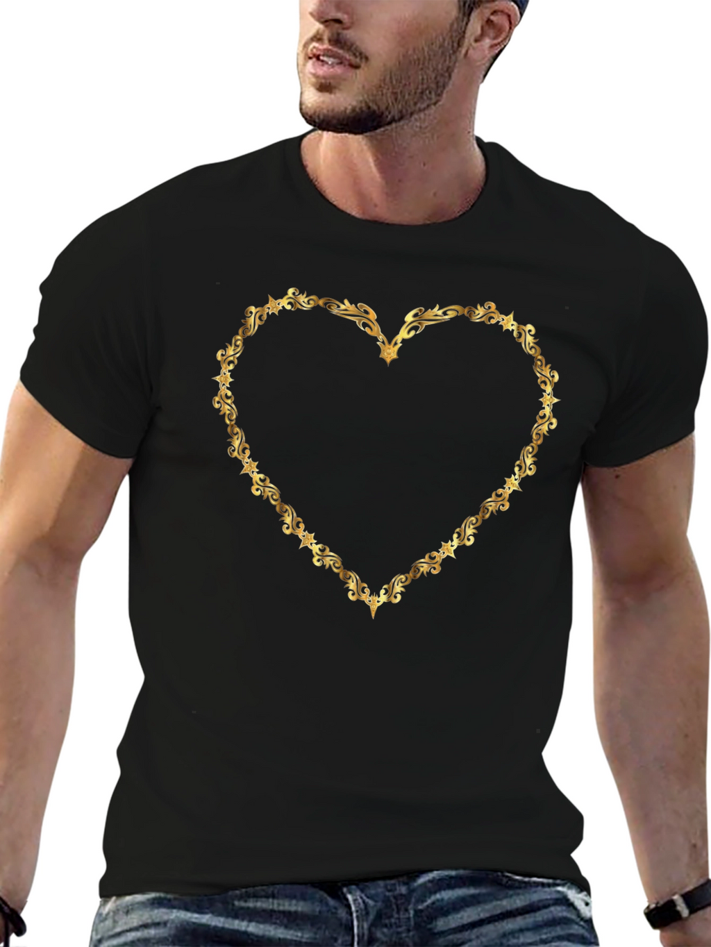 Golden Heart Frame Black T-Shirt