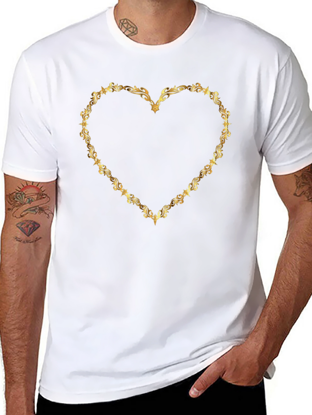Golden Heart Frame Black T-Shirt