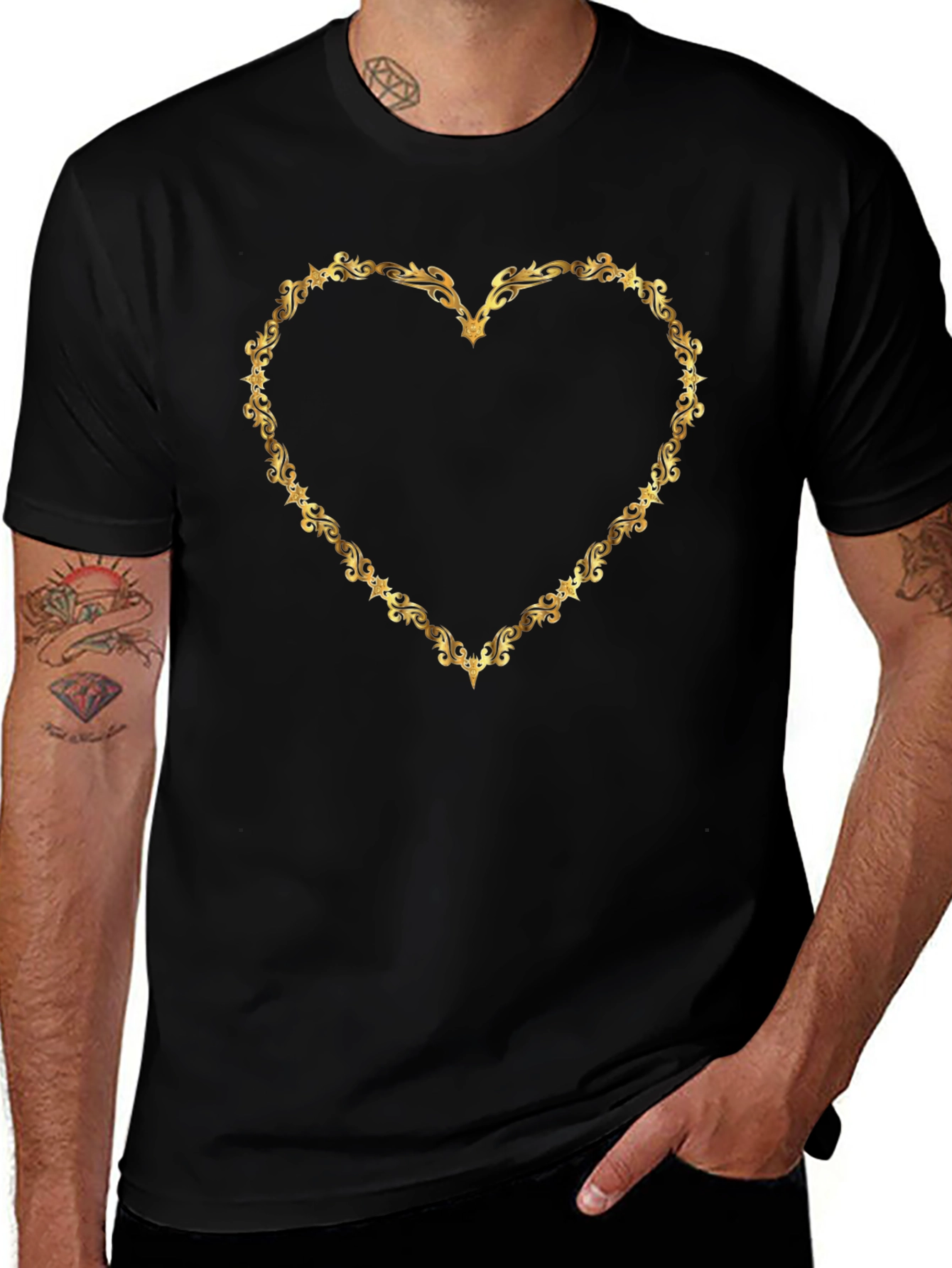 Golden Heart Frame Black T-Shirt
