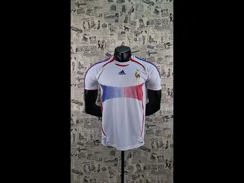 2006 France Away White Retro Long Sleeve Soccer Jersey Detail 1