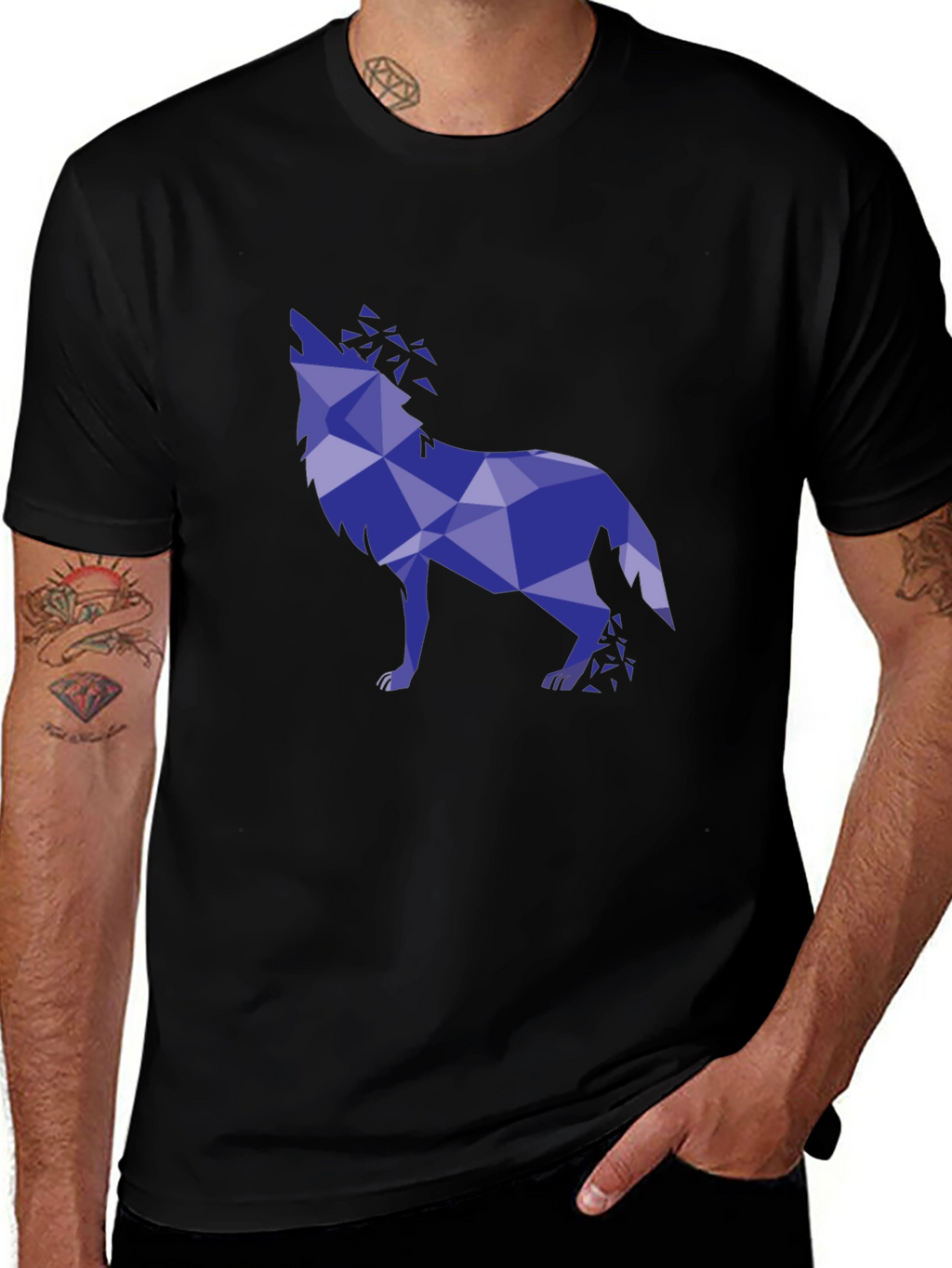 Geometric Wolf Graphic Tee - Stylish Mens Black T-Shirt