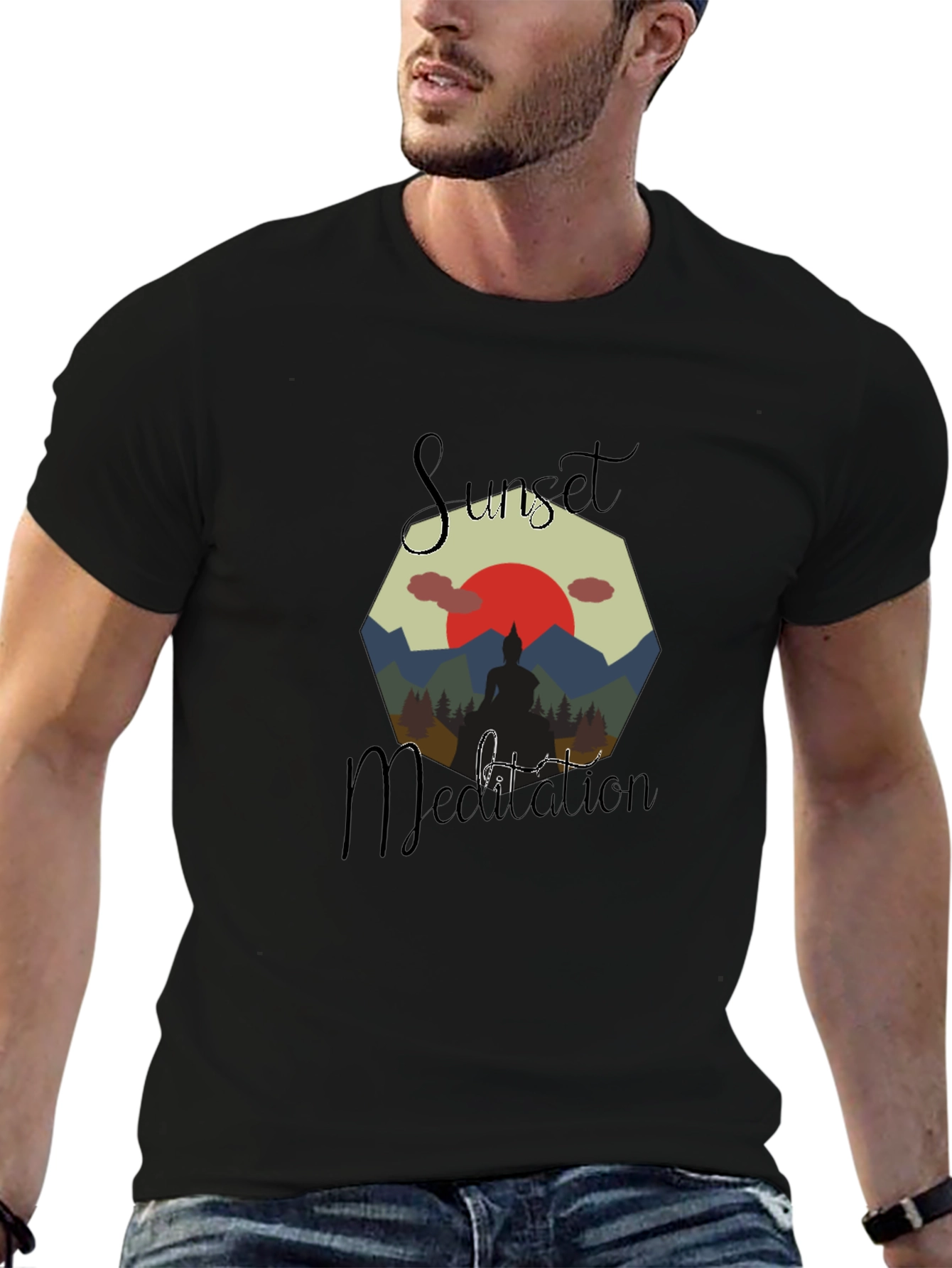 Sunset Meditation Mens Graphic Tee - Black