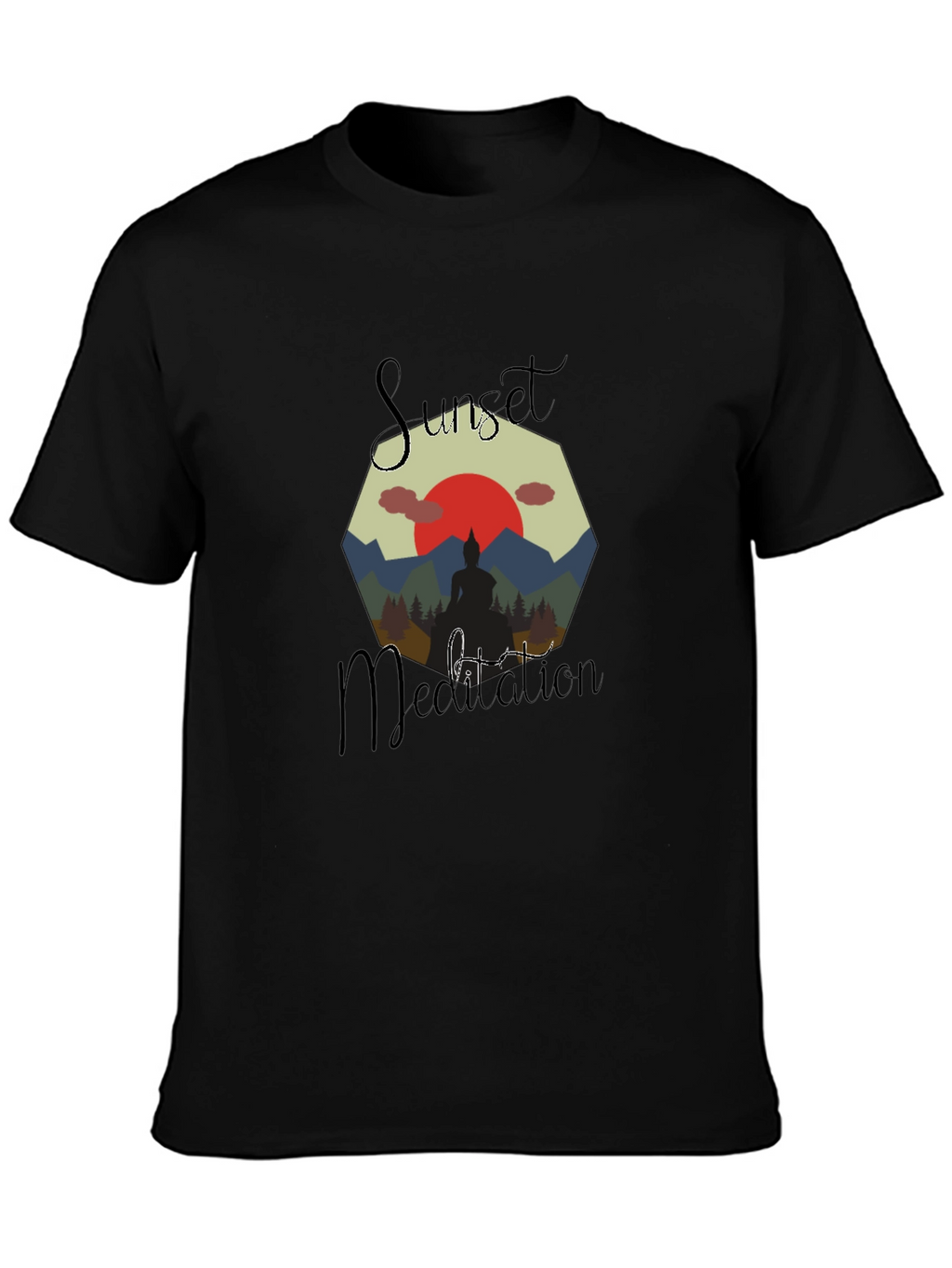 Sunset Meditation Mens Graphic Tee - Black