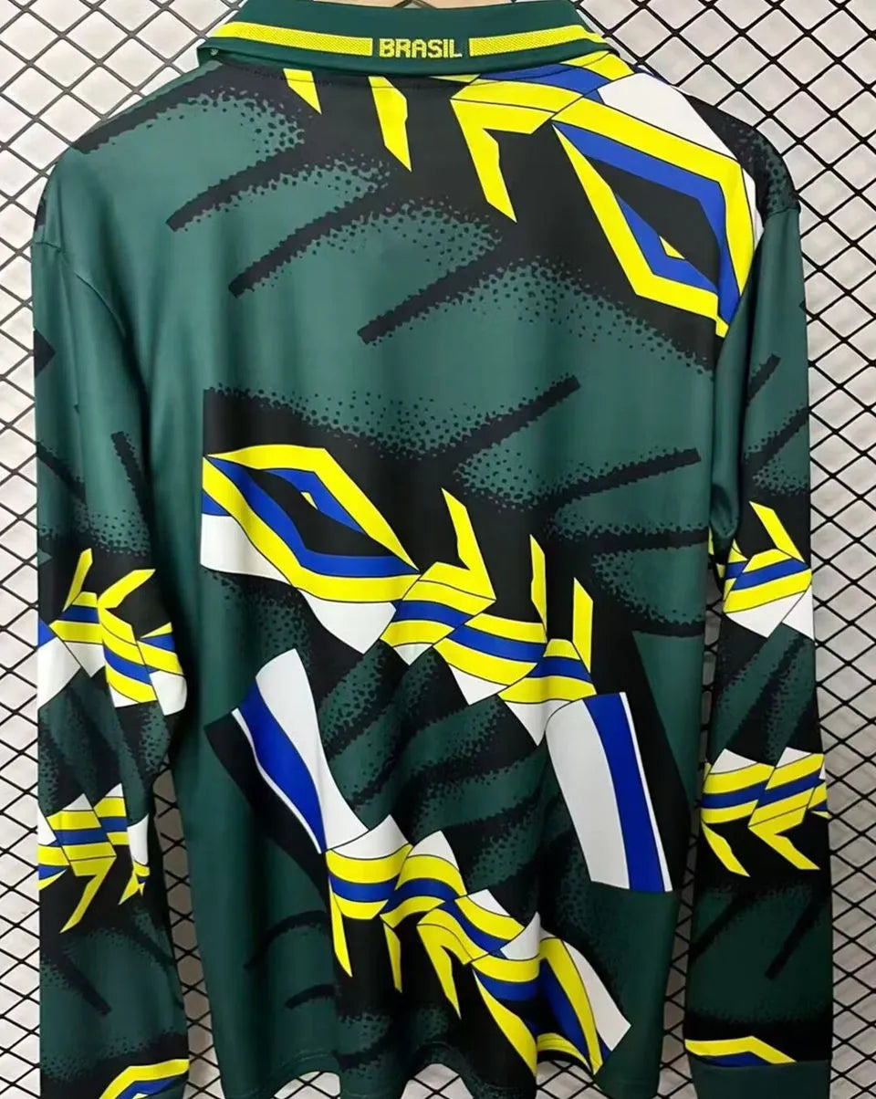 1994 Brazil Green GK Retro Long Sleeve Soccer Jersey Back